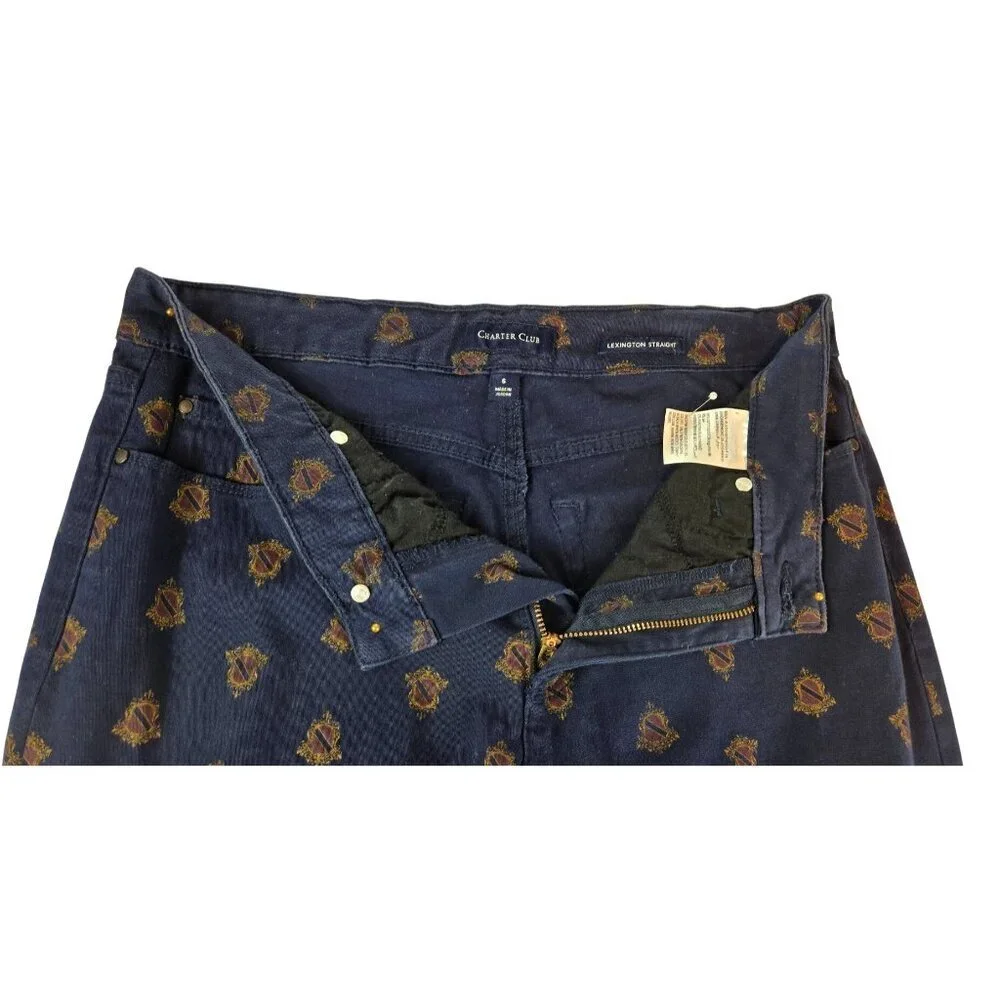 Charter Club Lexington Straight Leg Jeans 6 Navy Blue Preppy Family Crest Ankle